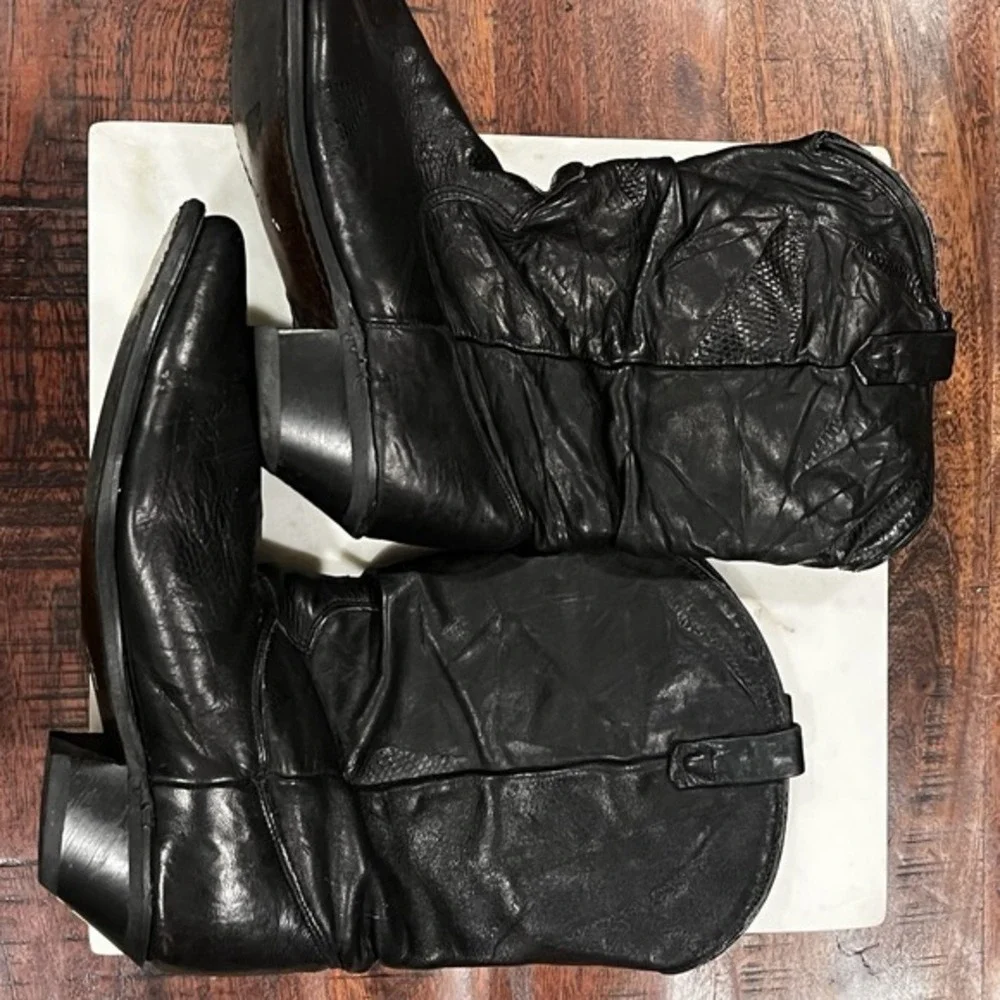VINTAGE 1980s DINGO BOOTS SLOUCH BLACK LEATHER 7 M GRUNGE METAL‎ GRUNGE VTG